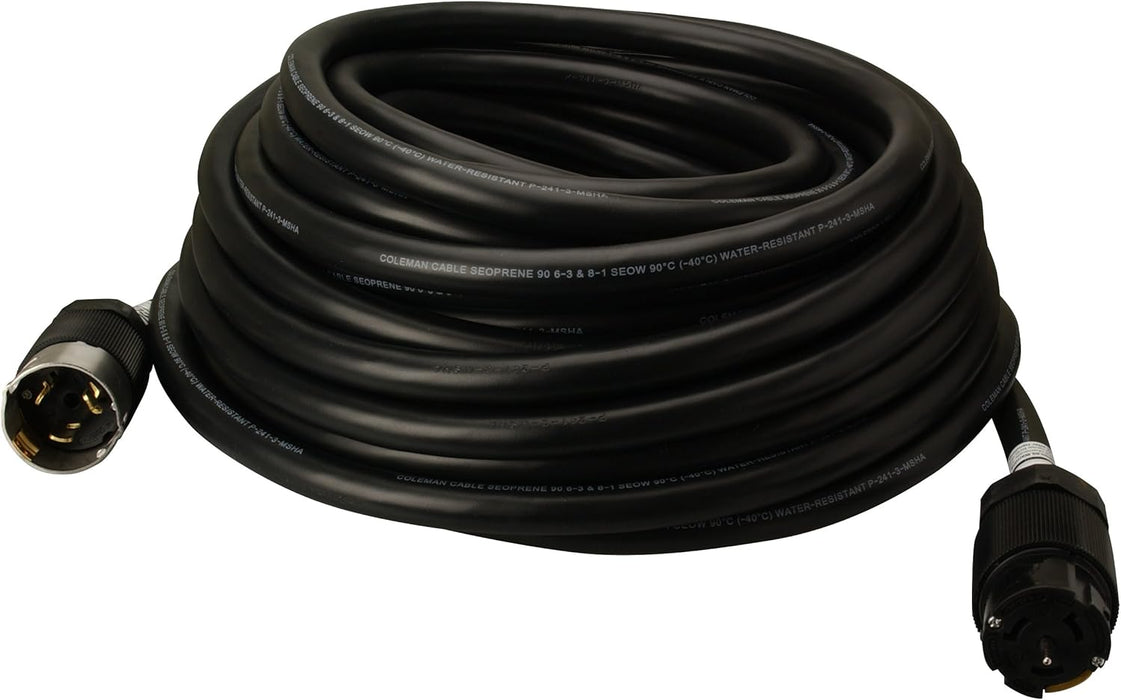 Southwire Extra Duty Outdoor Extension Cord, 50Ft, 8 Gauge, 50 AMP, Twist-to-Lock, Generator Cord, SEOW, Black, 19180008