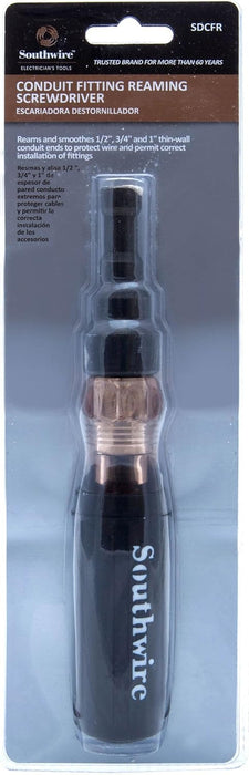 Southwire SDCFR Conduit Fitting Reaming Screwdriver; Heavy Duty; Dual Function; Multi Use Detachable Head; Compatible with Drill; Cushion Grip Handles for Comfort