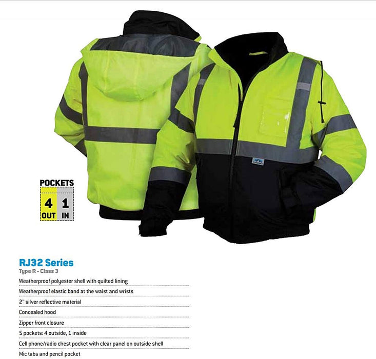 [USED-LIKE NEW] Pyramex RJ3210X3 Bomber Jacket with Quilted Lining, 3X-Large (Hi-Vis Green)