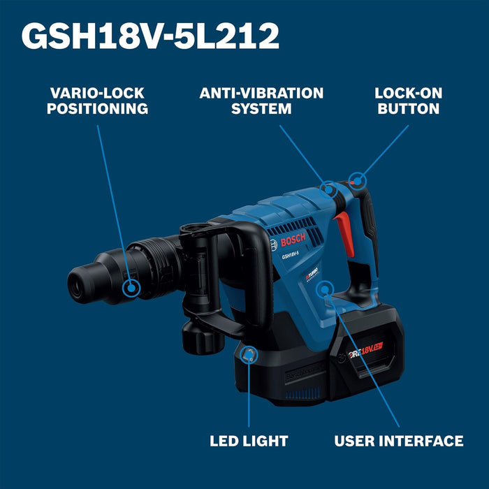 BOSCH GSH18V-5L212 PROFACTOR 18V SDS-max Demolition Hammer with L-Boxx-2 and (2) 12 Ah PROFACTOR Batteries