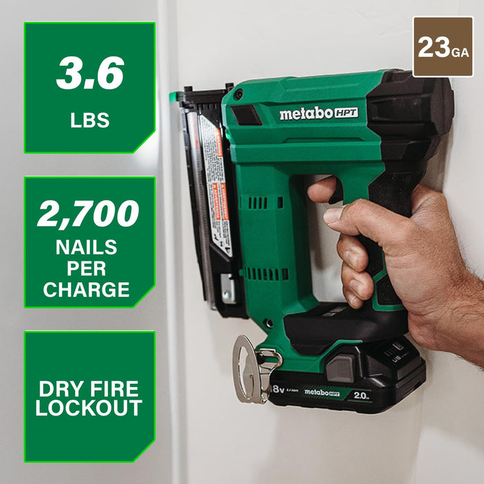 Metabo HPT 18V MultiVolt Cordless 23-Gauge Pin Nailer Kit | Includes Battery and Charger | Double Trigger for Maximum Safety | One Piece Nose Structure | Dry Fire Lockout | NP1835DA