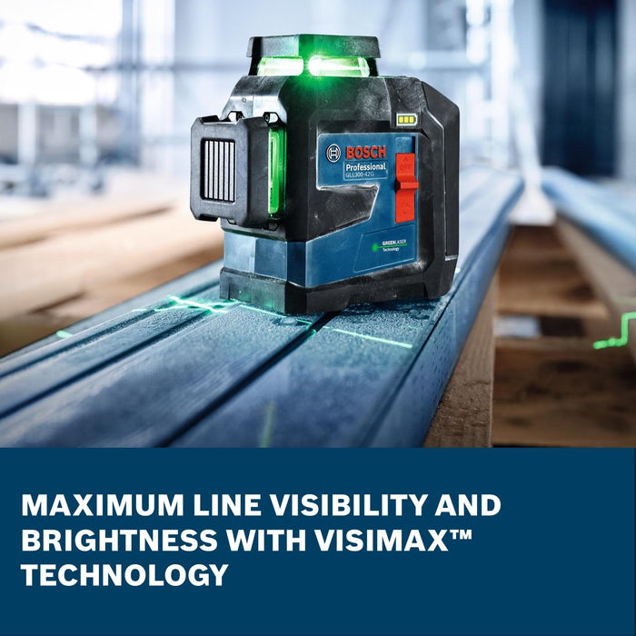 Bosch GLL300-42GL 360º Green-Beam Three-Plane Leveling and Alignment Laser, Self-Leveling, Li-Ion Battery, USB-C Charging, IP65 Rated, 100 Ft. Range