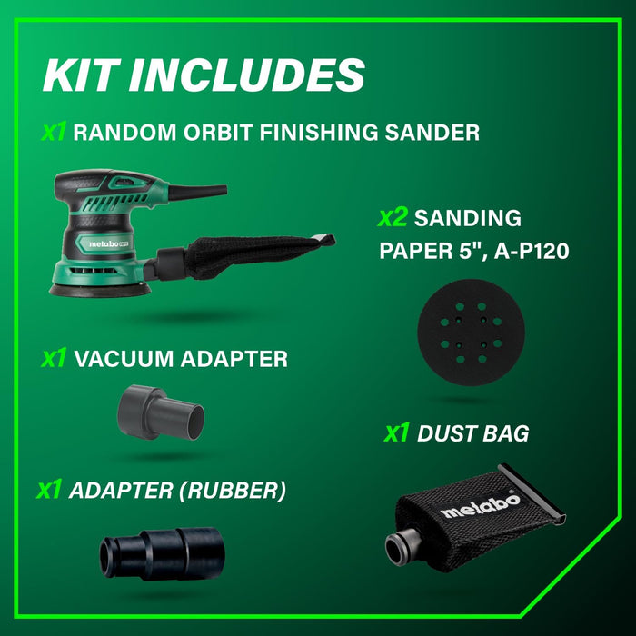 Metabo HPT 5-Inch Random Orbit Finishing Sander, Variable Speed, Palm-Style Comfort Grip, 230W 2.8 Amp Motor, 9,000-13,000 RPM, Dust Collection Hose Connector, Compact and Lightweight Design, SV13YST