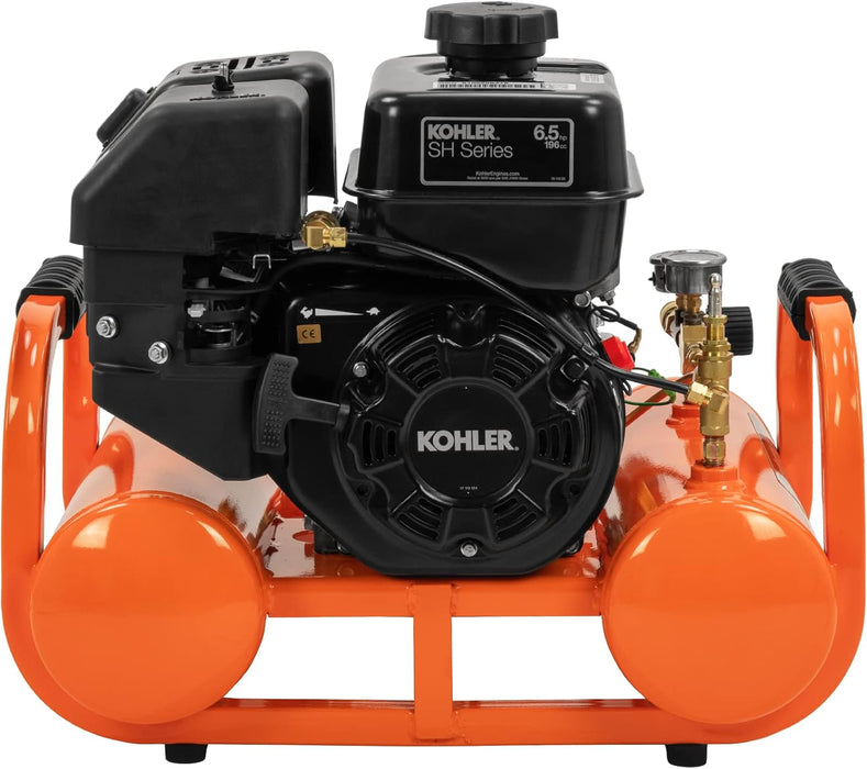 Contractor 4 Gallon Gas Air Compressor, 196cc Kohler SH270 Engine, Direct Drive Pump, 55 dB Quiet Operation, Portable Gas Air Compressor, Durable and Efficient Design