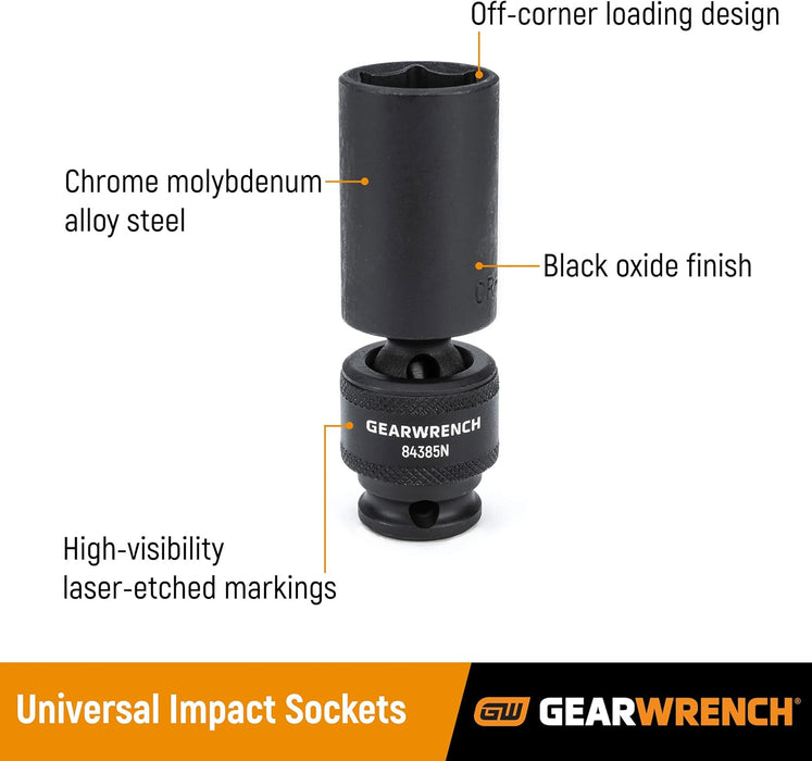 GEARWRENCH (84924N) 10 Pc. 3/8 Inch Drive 6 Pt. Deep Universal Impact Socket Set, Metric
