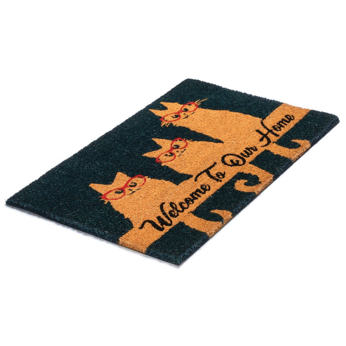 Notrax Welcome Cats, Vinyl-Backed Natural Coir Doormat, Entry Mat for Indoor or Outdoor Use, 18"x30", C12 (C12S1830CW)
