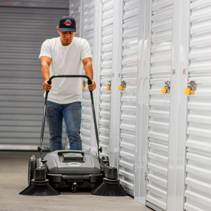 Tomahawk Industrial 38" Walk Behind Push Sweeper with Triple Power Side Brooms Floor Cleaning of Dust Litter Grass Sweeper, 38"