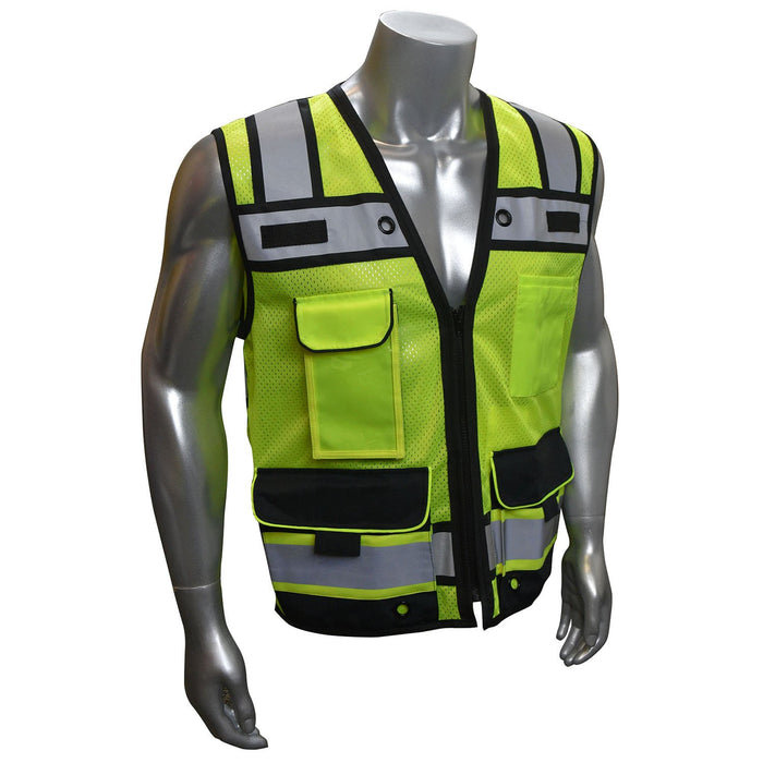 Radians SV65-2ZGM Heavy Duty Surveyors Safety Vest with Zipper, Large Plan Pocket, Hi-Viz Green, Small