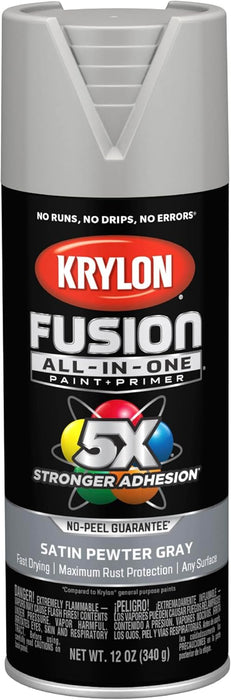 Krylon Fusion All-In-One Adhesive Spray Paint for Indoor/Outdoor Use, 12 oz, Pewter Gray (Pack of 1)