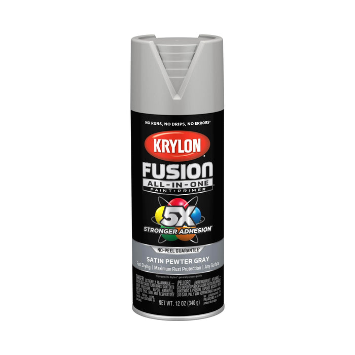 Krylon Fusion All-In-One Adhesive Spray Paint for Indoor/Outdoor Use, 12 oz, Pewter Gray (Pack of 1)