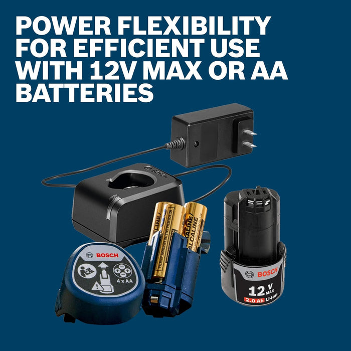 BOSCH GLL330-42CGL 12V Max 360⁰ Bluetooth Connected Green-Beam Three-Plane Laser Kit - Includes 12V Battery, Charger, Mount, Clip, Target Plate, Case
