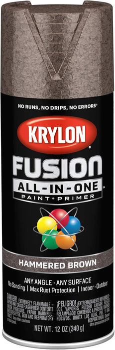 Krylon Fusion All-In-One Adhesive Hammered Finish Spray Paint for Indoor/Outdoor Use, 12 oz, Brown (Pack of 1)