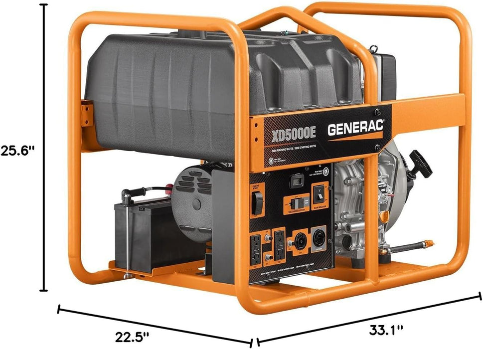 Generac 6864 XD5000E Portable Generator – 5000-Watt Diesel, Reliable Emergency Backup, Jobsite Ready