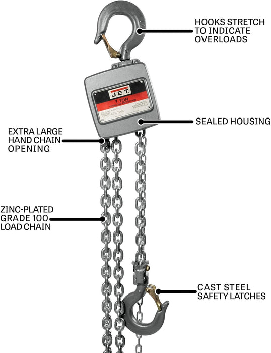 JET 1-Ton Aluminum Hand Chain Hoist, 15' Lift (AL100-100-15)