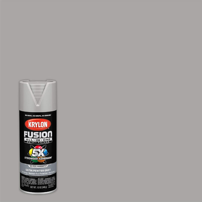 Krylon Fusion All-In-One Adhesive Spray Paint for Indoor/Outdoor Use, 12 oz, Pewter Gray (Pack of 1)