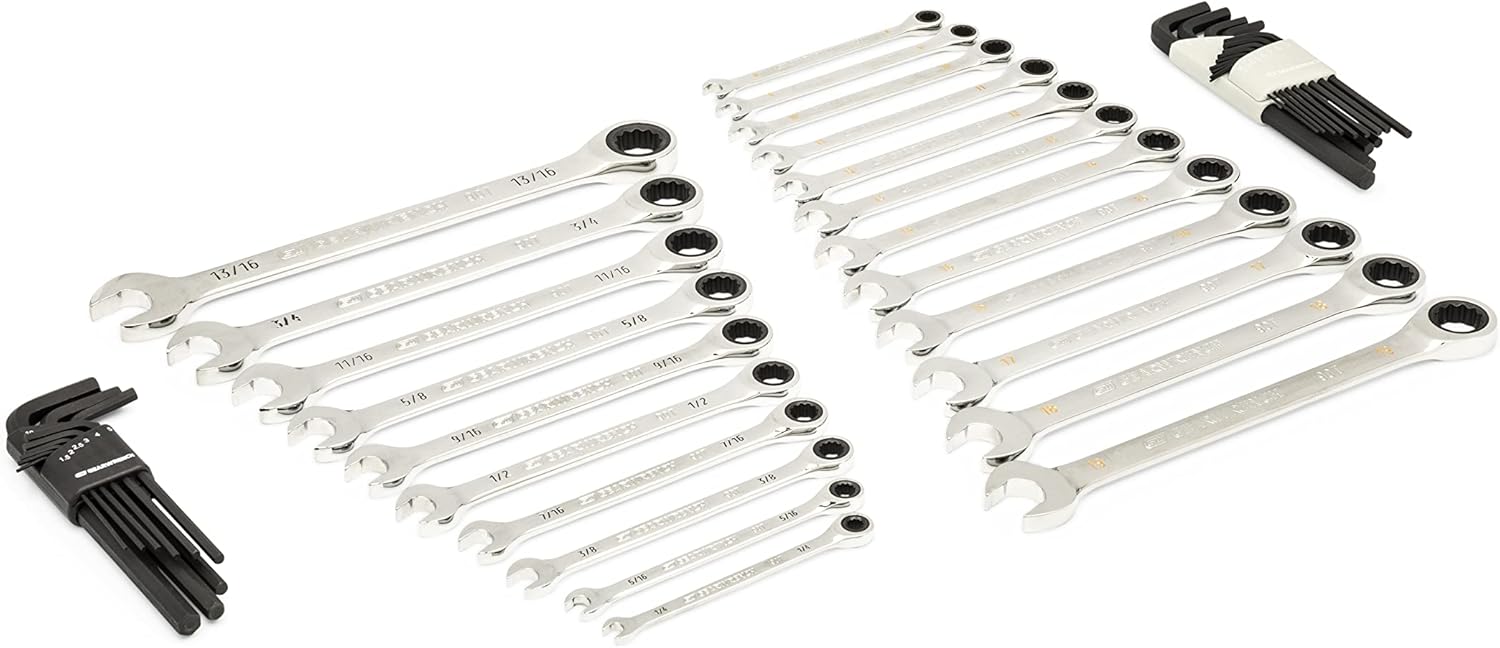 GEARWRENCH 44 Piece 90-Tooth SAE/Metric Ratcheting Wrench and Hex Key Set - 86528
