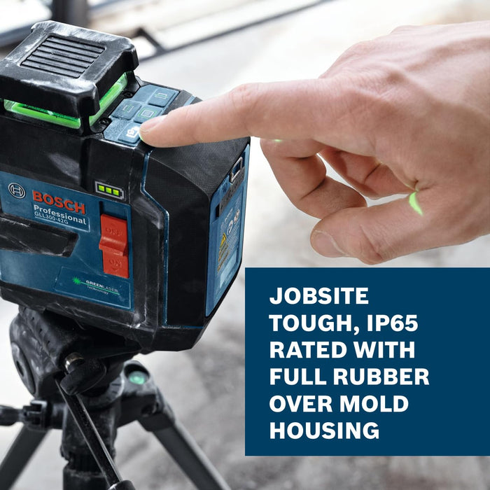 Bosch GLL300-42GL 360º Green-Beam Three-Plane Leveling and Alignment Laser, Self-Leveling, Li-Ion Battery, USB-C Charging, IP65 Rated, 100 Ft. Range