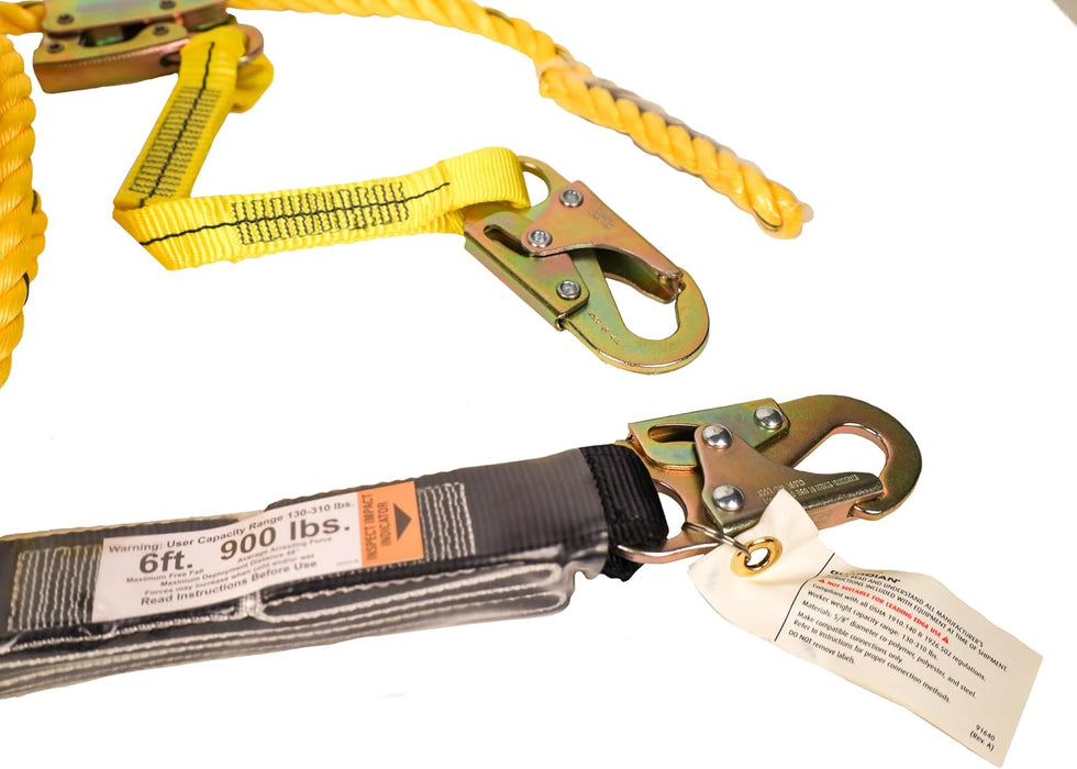 Guardian 01320 50 ft Vertical Lifeline Assembly (VLA) with Adjustable Rope Grab and Shock Absorber | OSHA Compliant 50 ft Lifeline Assembly