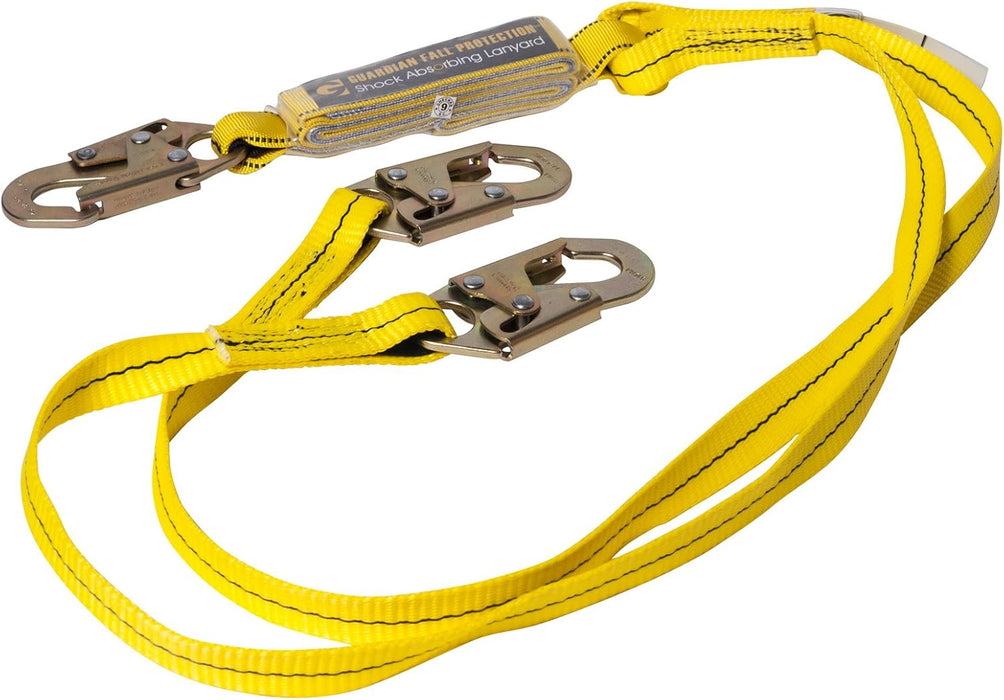 Guardian Fall Protection (01230) 6-Foot Double Leg Shock Absorbing Lanyard with Steel Snap Hooks