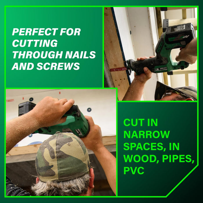 Metabo HPT 18V MultiVolt Cordless Compact Reciprocating Saw, Top Class Cutting Speed, 20% More Compact, 1-1/8" Stroke Length, 3,000 SPMs, Up to 125 Cuts Per Charge, Tool Body Only, CR18DMAQ4