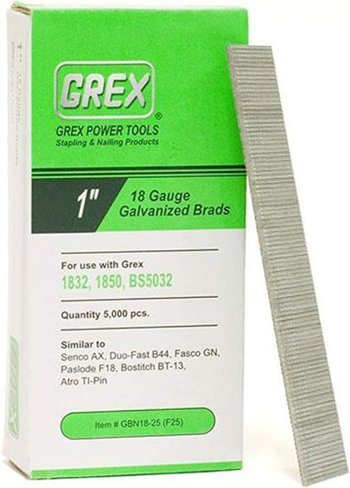 Grex GBN18-25 (F25) 1 In. 18 Ga. Brad Nails, Galvanized, 5M