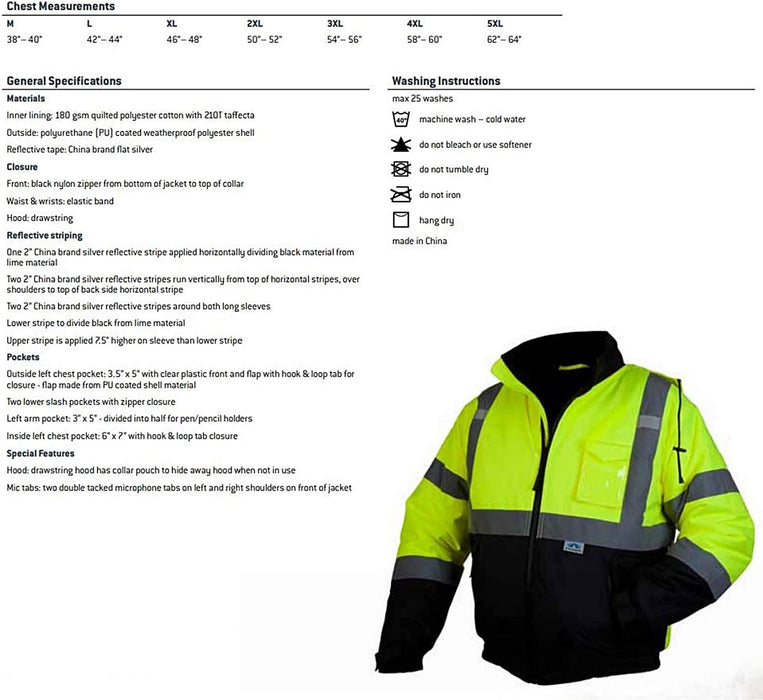 [USED-LIKE NEW] Pyramex RJ3210X3 Bomber Jacket with Quilted Lining, 3X-Large (Hi-Vis Green)