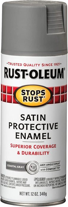 Rust-Oleum 312819 Stops Rust Spray Paint, 12 Oz, Satin, Coastal Gray (Pack of 1)