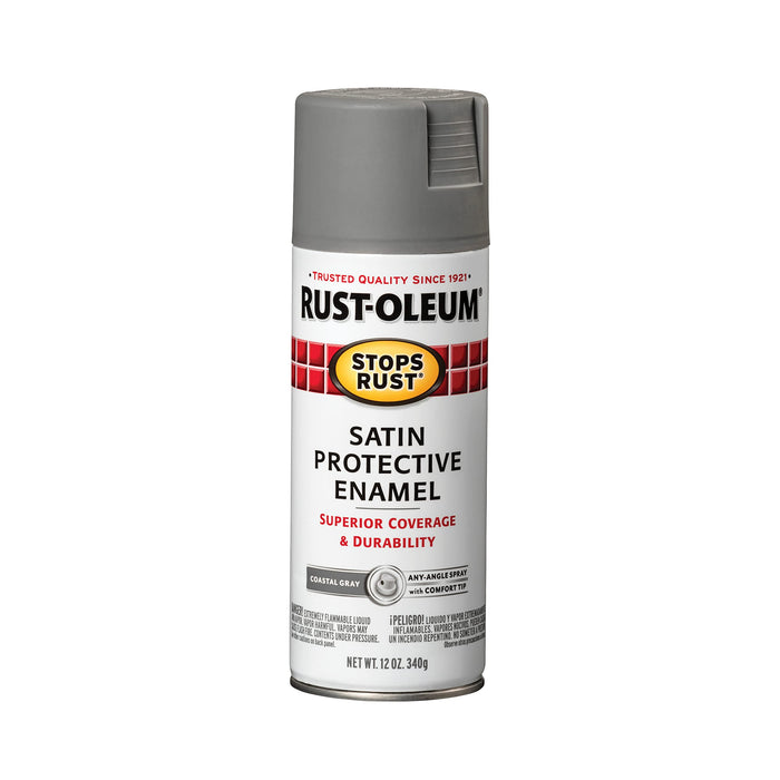 Rust-Oleum 312819 Stops Rust Spray Paint, 12 Oz, Satin, Coastal Gray (Pack of 1)