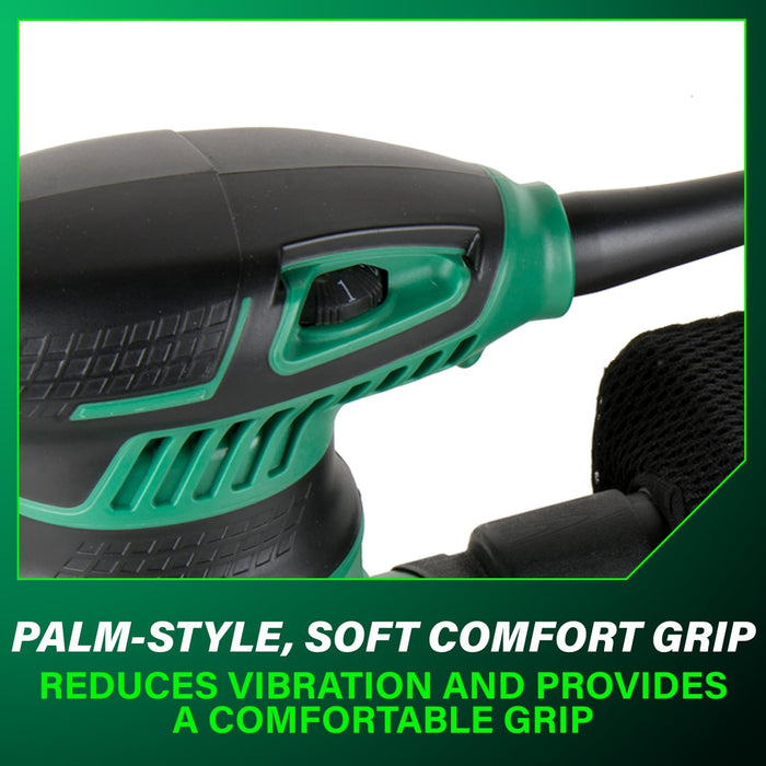 Metabo HPT 5-Inch Random Orbit Finishing Sander, Variable Speed, Palm-Style Comfort Grip, 230W 2.8 Amp Motor, 9,000-13,000 RPM, Dust Collection Hose Connector, Compact and Lightweight Design, SV13YST