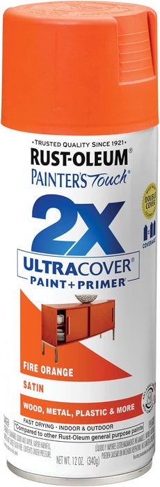 Rust-Oleum 263149 Painter's Touch 2X Ultra Cover Spray Paint, 12 oz, Satin Fire Orange (Pack of 1)