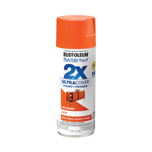 Rust-Oleum 263149 Painter's Touch 2X Ultra Cover Spray Paint, 12 oz, Satin Fire Orange (Pack of 1)