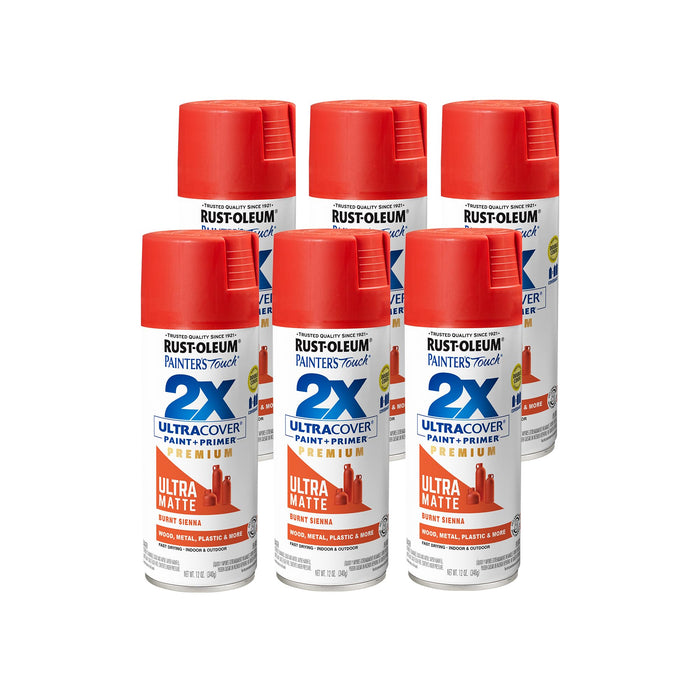 Rust-Oleum 366987 Painter's Touch 2X Ultra Cover Spray Paint, 12 oz, Ultra Matte Burnt Sienna (Pack of 6)