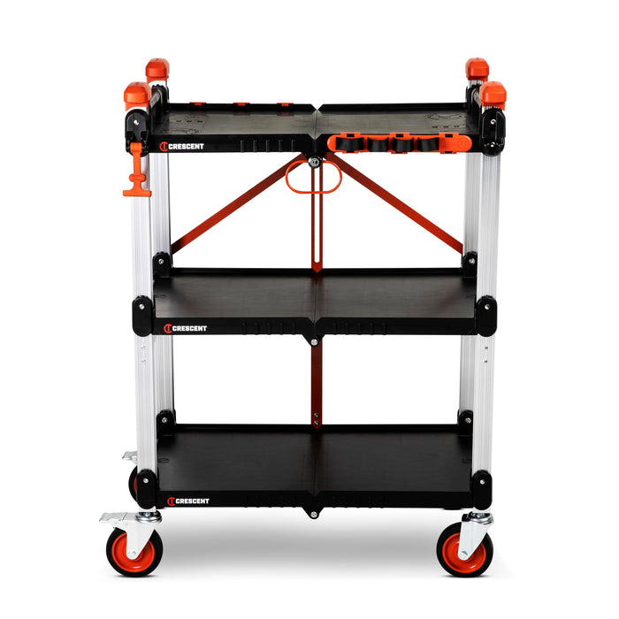 Crescent SITERUNNER, 3 Shelf Heavy Duty Folding Jobsite Cart - 300-lb Capacity, F3SCBL