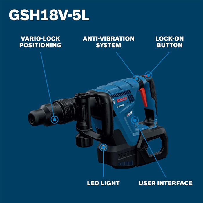 BOSCH GSH18V-5L SDS-max Demolition Hammer - Powerful, Lightweight, and Versatile for Chiseling Applications with Vibration Control