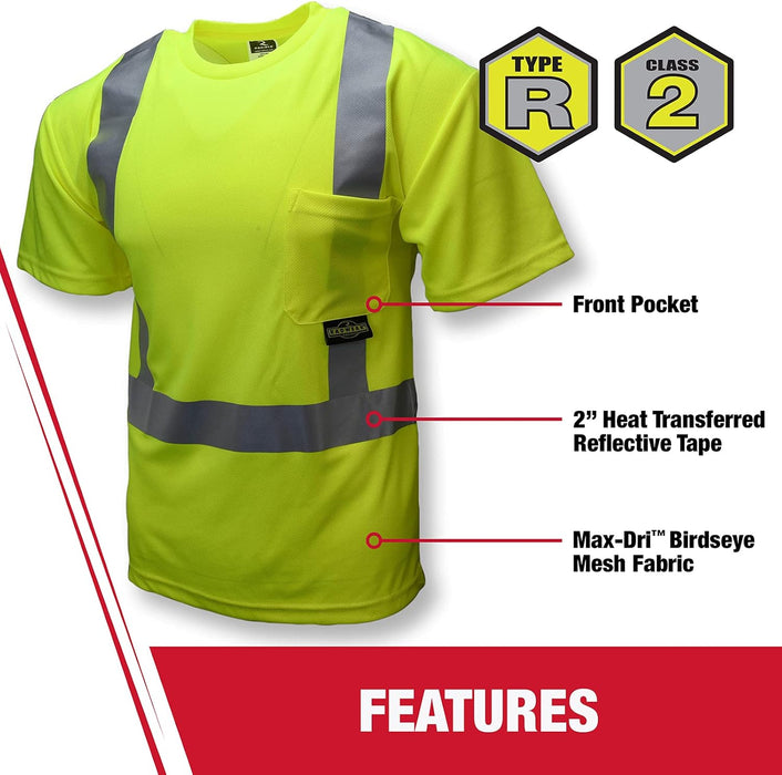 Radians ST11B-2PGSW Type R Class 2 Short Sleeve Black Bottom T-Shirt, Safety Green, Size 2X-Large