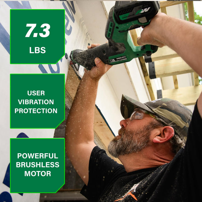 Metabo HPT 18V MultiVolt Cordless Compact Reciprocating Saw, Top Class Cutting Speed, 20% More Compact, 1-1/8" Stroke Length, 3,000 SPMs, Up to 125 Cuts Per Charge, Tool Body Only, CR18DMAQ4