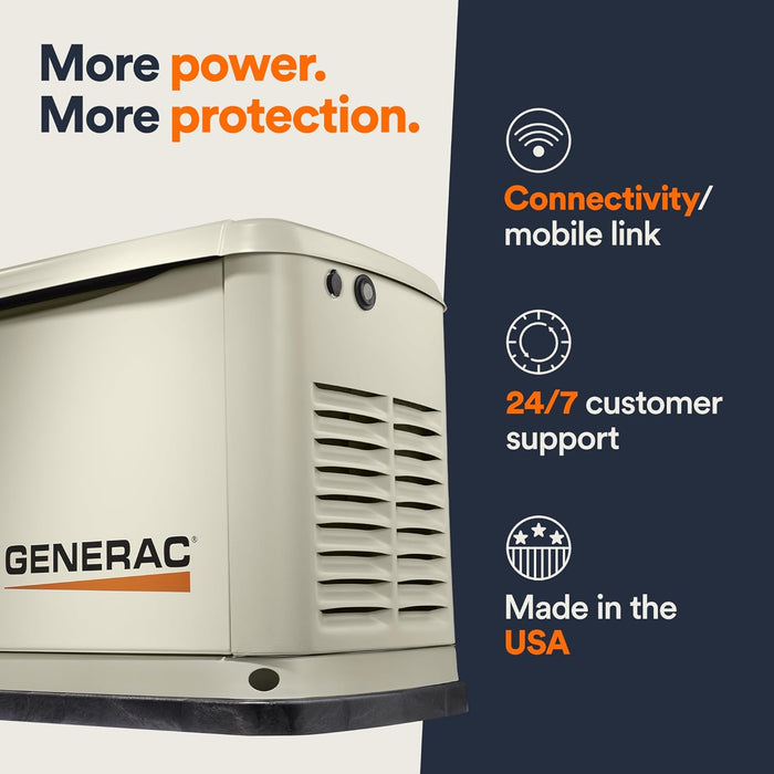 Generac 7043 Guardian 22kW LP / 19.5kW NG Home Standby Generator – Air-Cooled, Wi-Fi Enabled, 200-Amp Transfer Switch