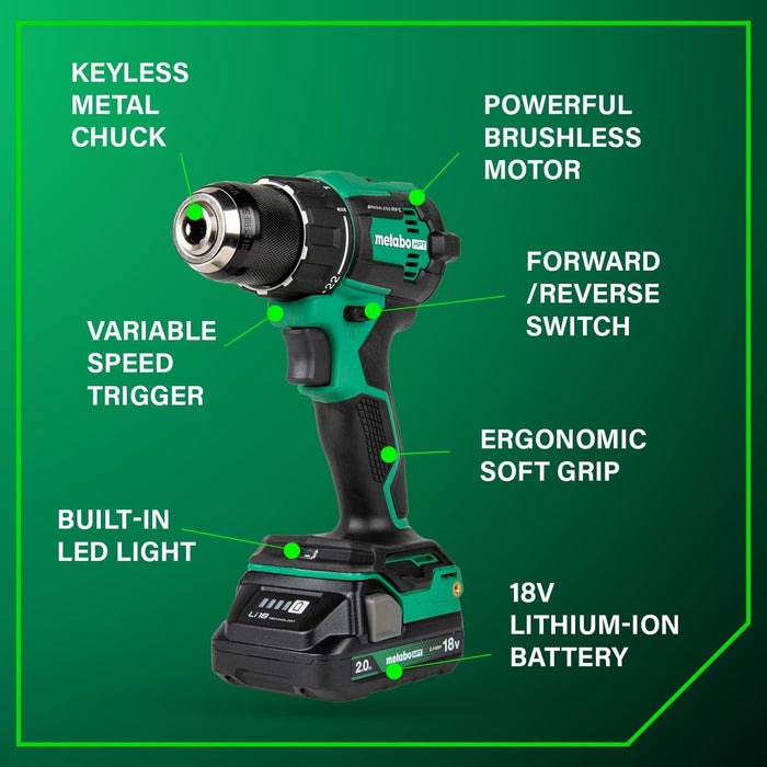 Metabo HPT 18V MultiVolt Cordless Brushless Driver Drill & Impact Driver Combo Kit, Power Tool Kit, 2 Lithium-Ion Metabo HPT Batteries and Charger, High Torque, Compact Lightweight Design, KC18DEXQB KC18DEXQB Only