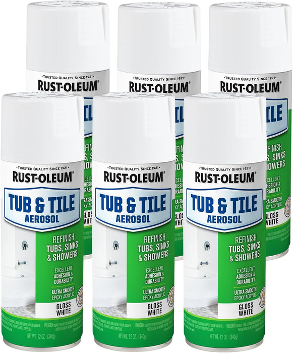 Rust-Oleum 280882 Specialty Tub & Tile Spray Paint, 12 oz, White (Pack of 6)