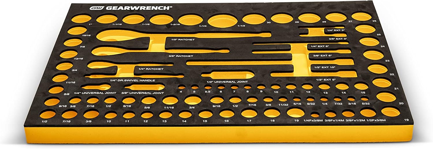 GEARWRENCH 83 Pc. 1/4, 3/8", 1/2" 90-Tooth SAE/Metric Mechanics Tool Set with EVA Foam Tray - 86529