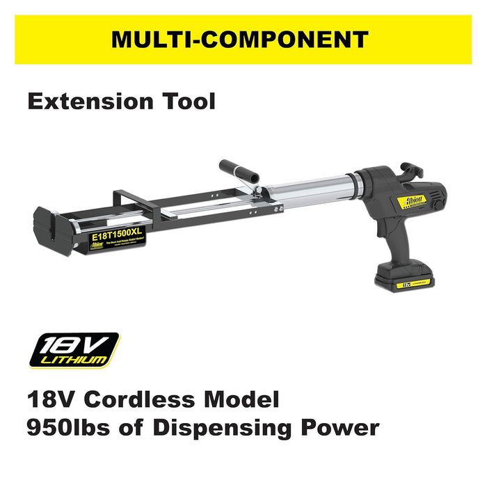 Albion Engineering E18T1500XL 1500 Series Cordless Multi-Component Cartridge Extension Epoxy Adhesive Gun, 18V, 1:1 Ratio (750 x 750 ml) with Extension