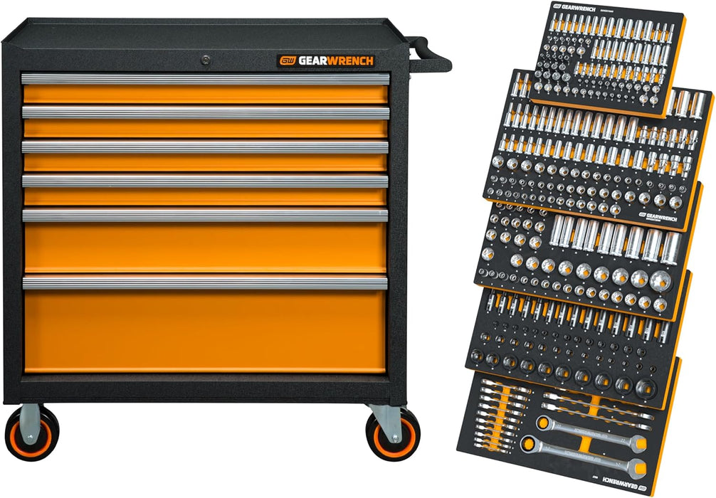 GEARWRENCH 358 Piece MEGAMOD Metric Mechanics Tool Set in Modular Foam Trays with Rolling Cabinet - MEGAMOD358