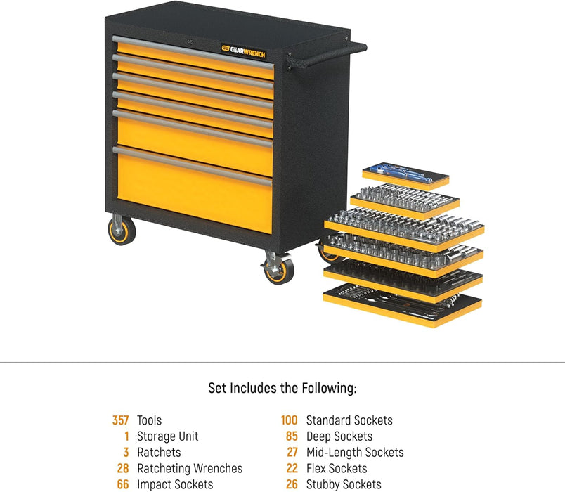 GEARWRENCH 358 Piece MEGAMOD Metric Mechanics Tool Set in Modular Foam Trays with Rolling Cabinet - MEGAMOD358