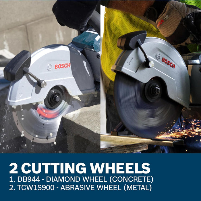 BOSCH GCS18V-230N 18V Brushless Cordless 9-Inch Cutoff Saw for Concrete & Metal Cutting | Lightweight Ergonomic Design, 6-Position Cutting Guard, Water Shut-Off Valve, Easy Wheel Change (Bare Tool)