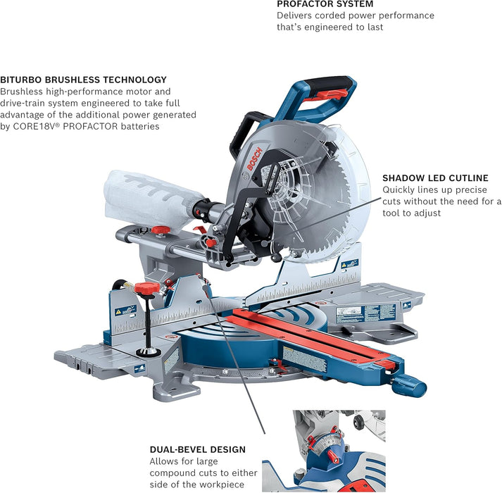 BOSCH GCM18V-12SDN PROFACTOR 18V 12 In. Dual-Bevel Slide Miter Saw (Bare Tool)