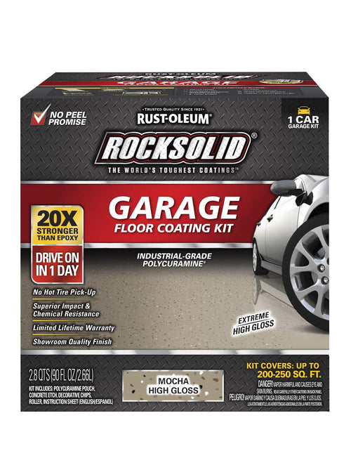 Rust-Oleum 60009 RockSolid Polycuramine Garage Floor Coating, 1 Car Kit, High Gloss Mocha