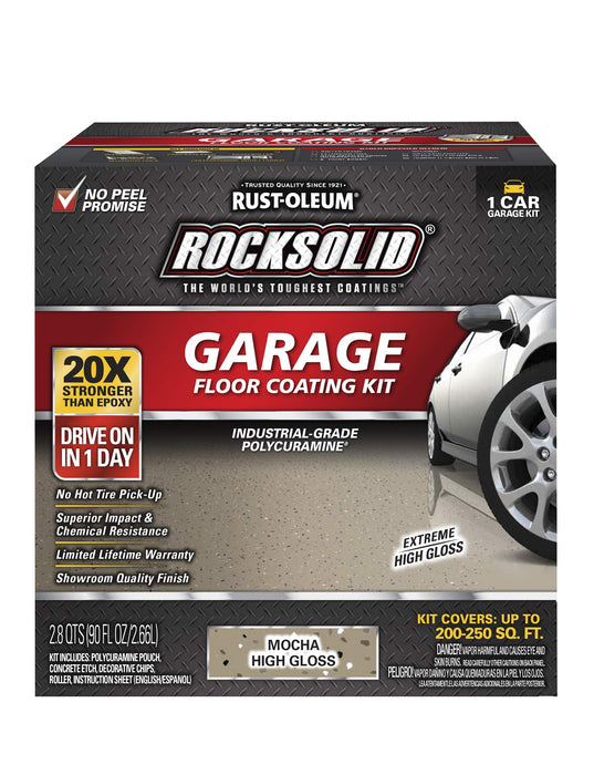 Rust-Oleum 60009 RockSolid Polycuramine Garage Floor Coating, 1 Car Kit, High Gloss Mocha