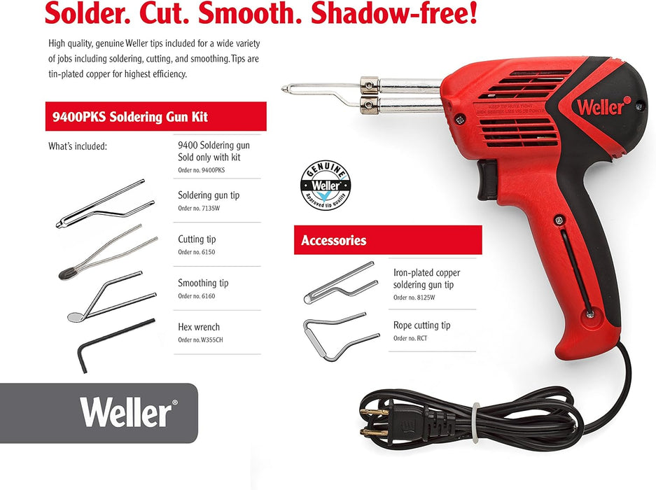 Weller 9400PKS 120V Dual Heat 140/100W Universal Soldering Gun Kit with 6 Second Heat Up Time and LED Lighting