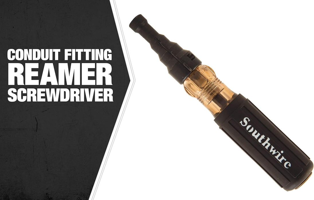 Southwire SDCFR Conduit Fitting Reaming Screwdriver; Heavy Duty; Dual Function; Multi Use Detachable Head; Compatible with Drill; Cushion Grip Handles for Comfort