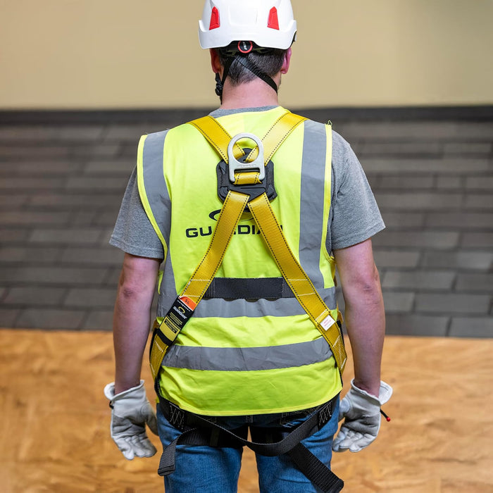 Guardian (00815) Rooftop Safety Kit - 50 ft Vertical Lifeline Assembly, Reusable Temper Anchor, Full Body Harness, Yellow Storage Bucket